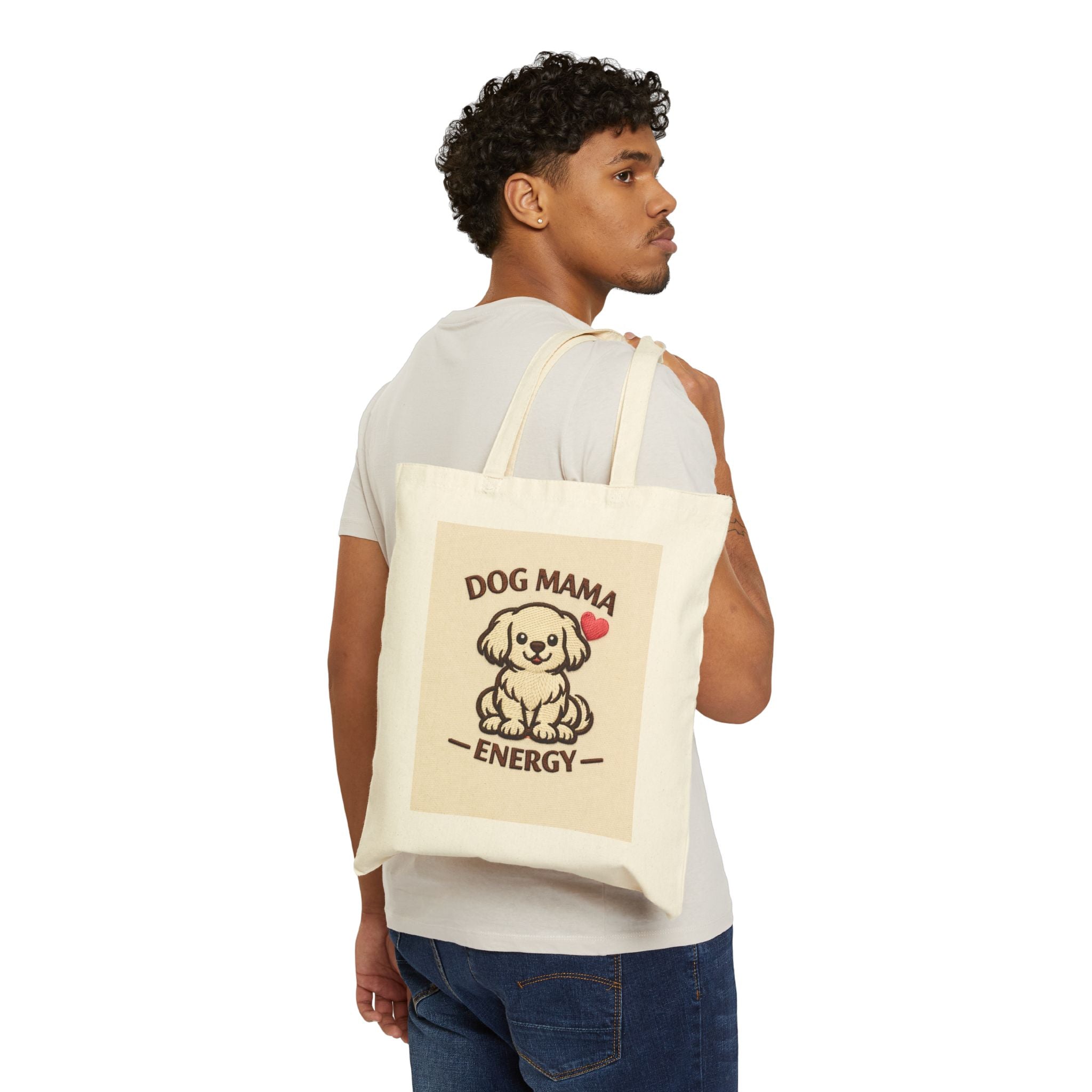 Tote Bag — Dog Mama Energy Canvas Tote (Cute Puppy, Heart)