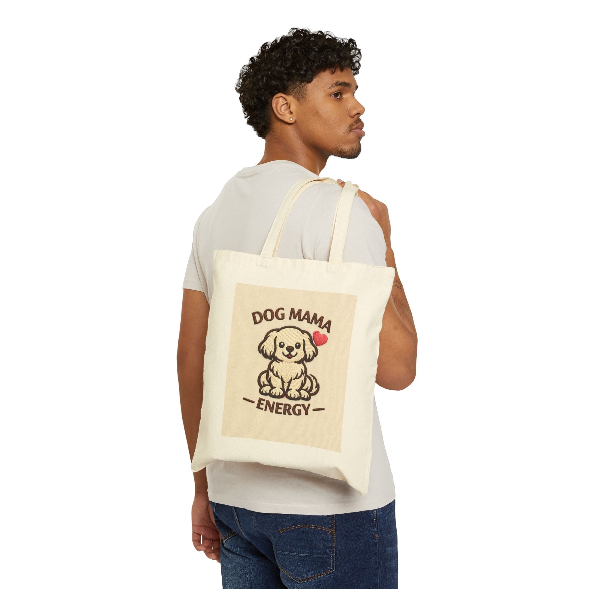 Tote Bag — Dog Mama Energy Canvas Tote (Cute Puppy, Heart)
