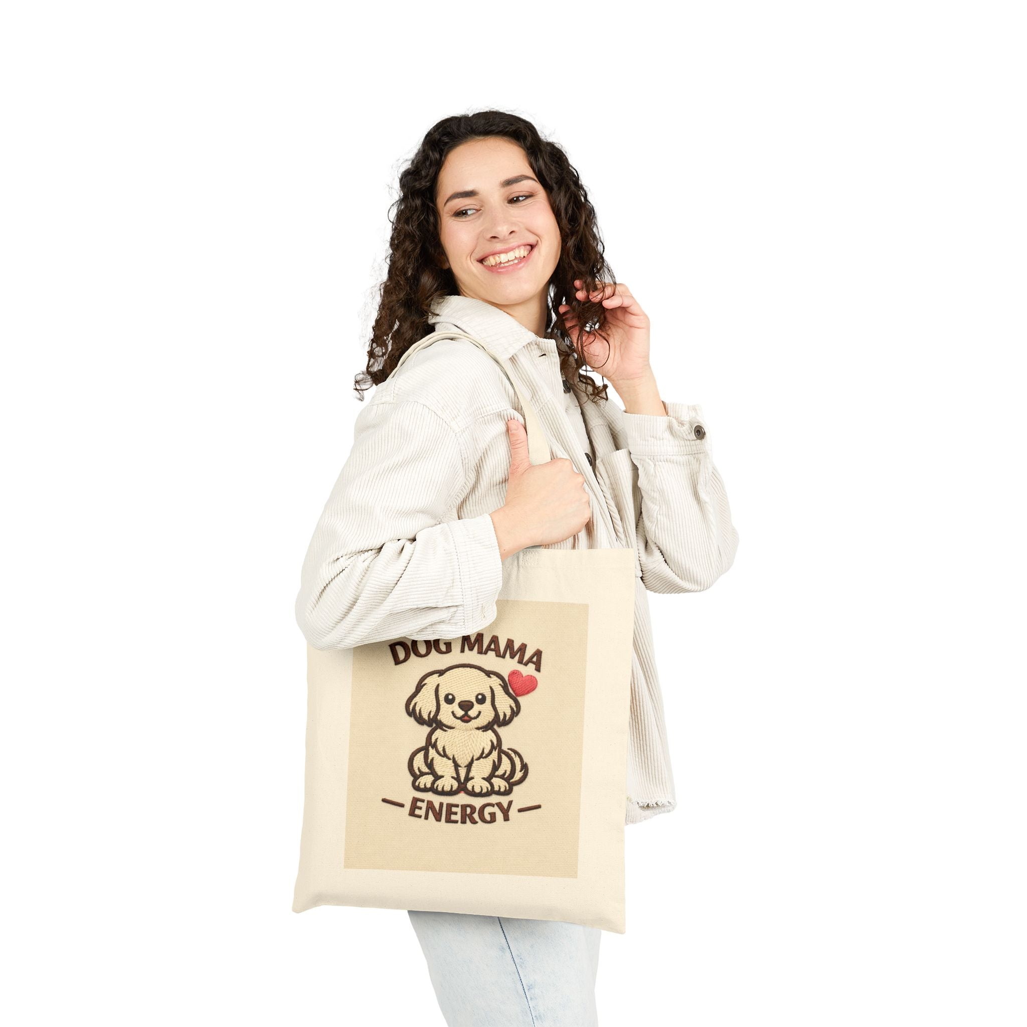Tote Bag — Dog Mama Energy Canvas Tote (Cute Puppy, Heart)